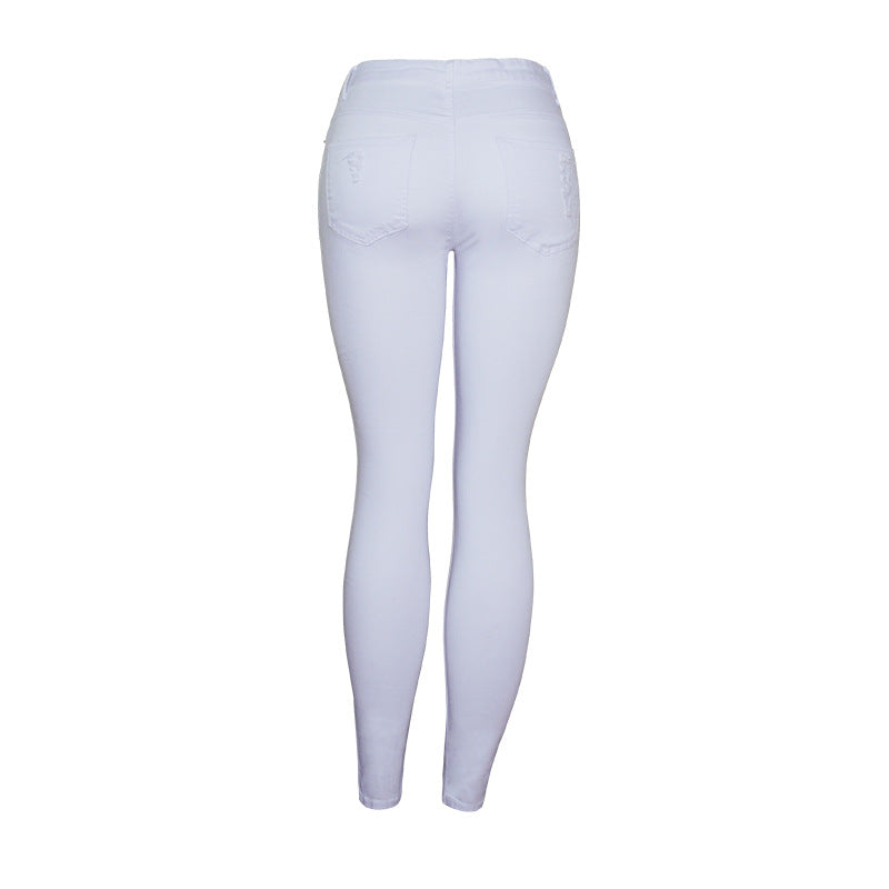 Women’s Popular Slim Solid White Color Ripped Pencil Pants High Waist – Trendy, Comfortable & Versatile - Fashlot