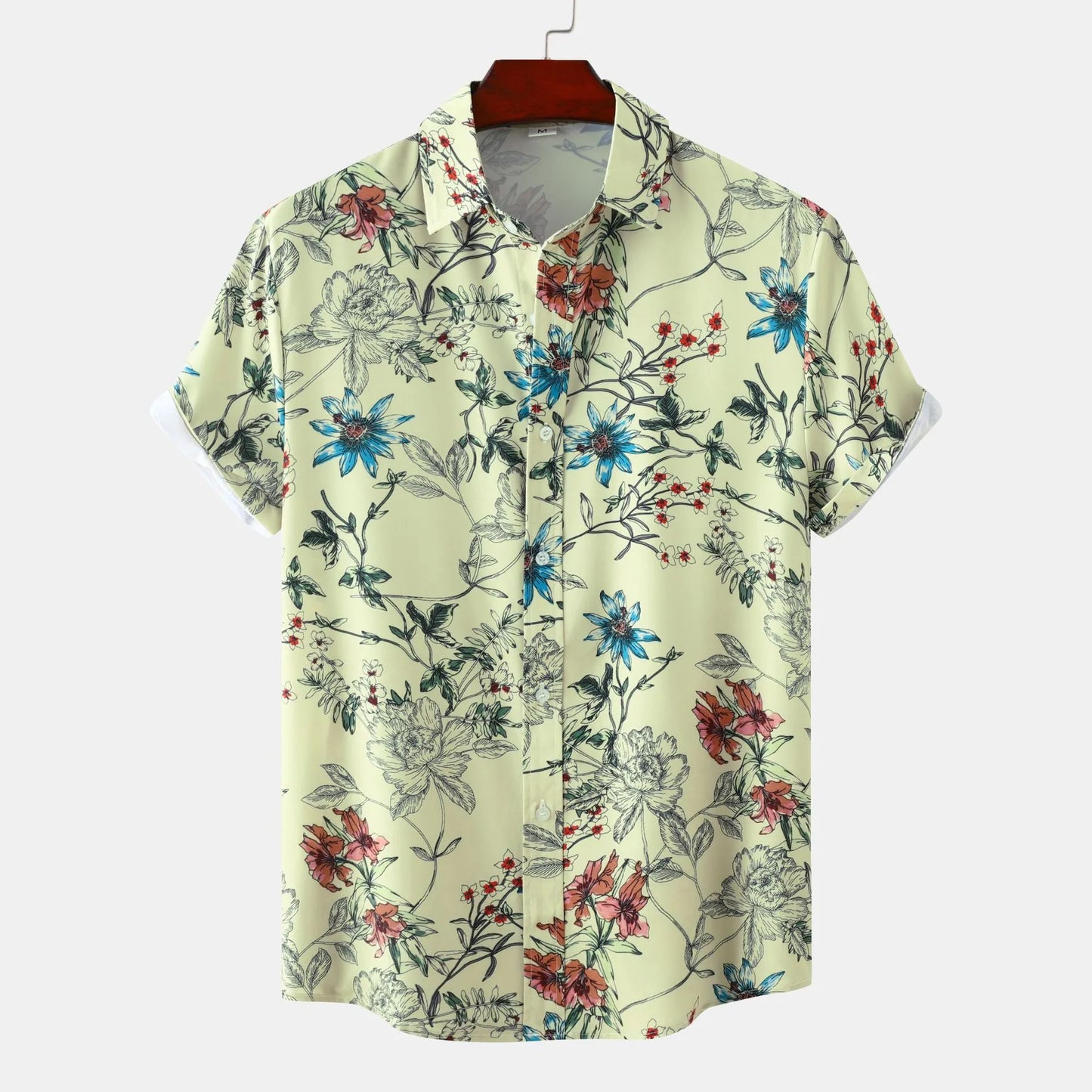 Men's Plus Size Floral Print Short Sleeve Button Down Casual Shirt - Fashlot