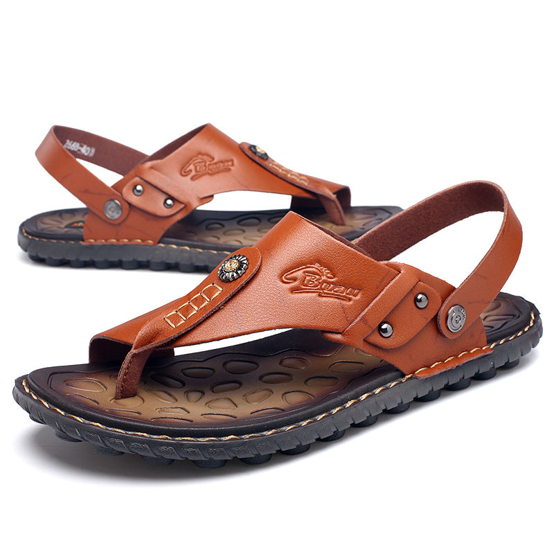 Comfy Men's Leather Open Toe Sandals - Travel-Ready, Lightweight, All-Day Comfort - Fashlot