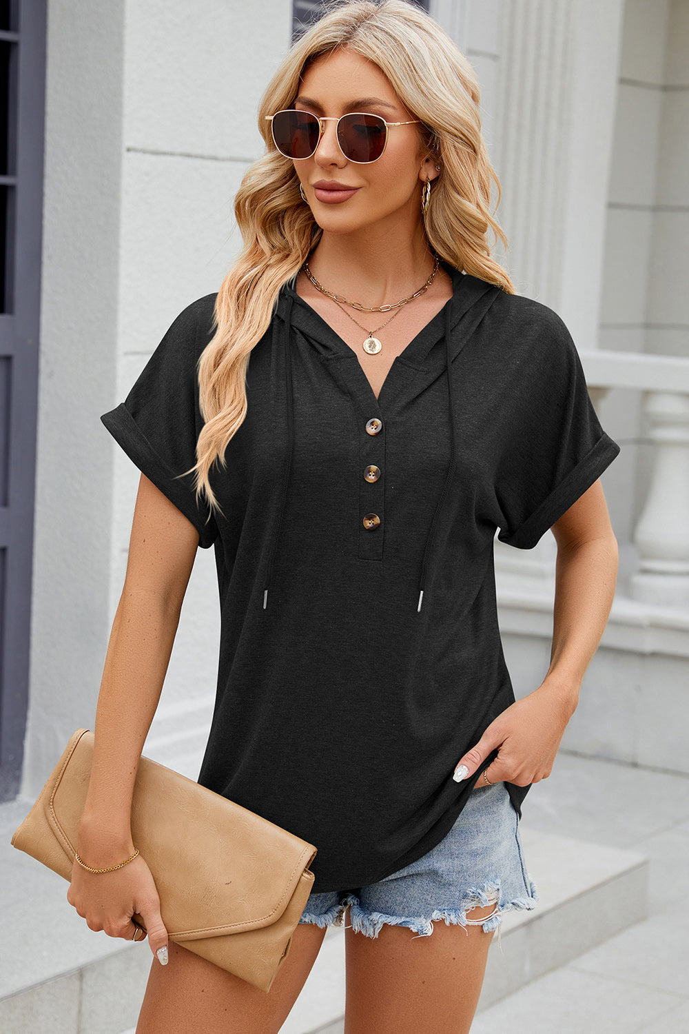 Women’s Stretch Hooded Short Sleeve Tee – Sporty, Soft & Ready for On-the-Go Comfort - Fashlot