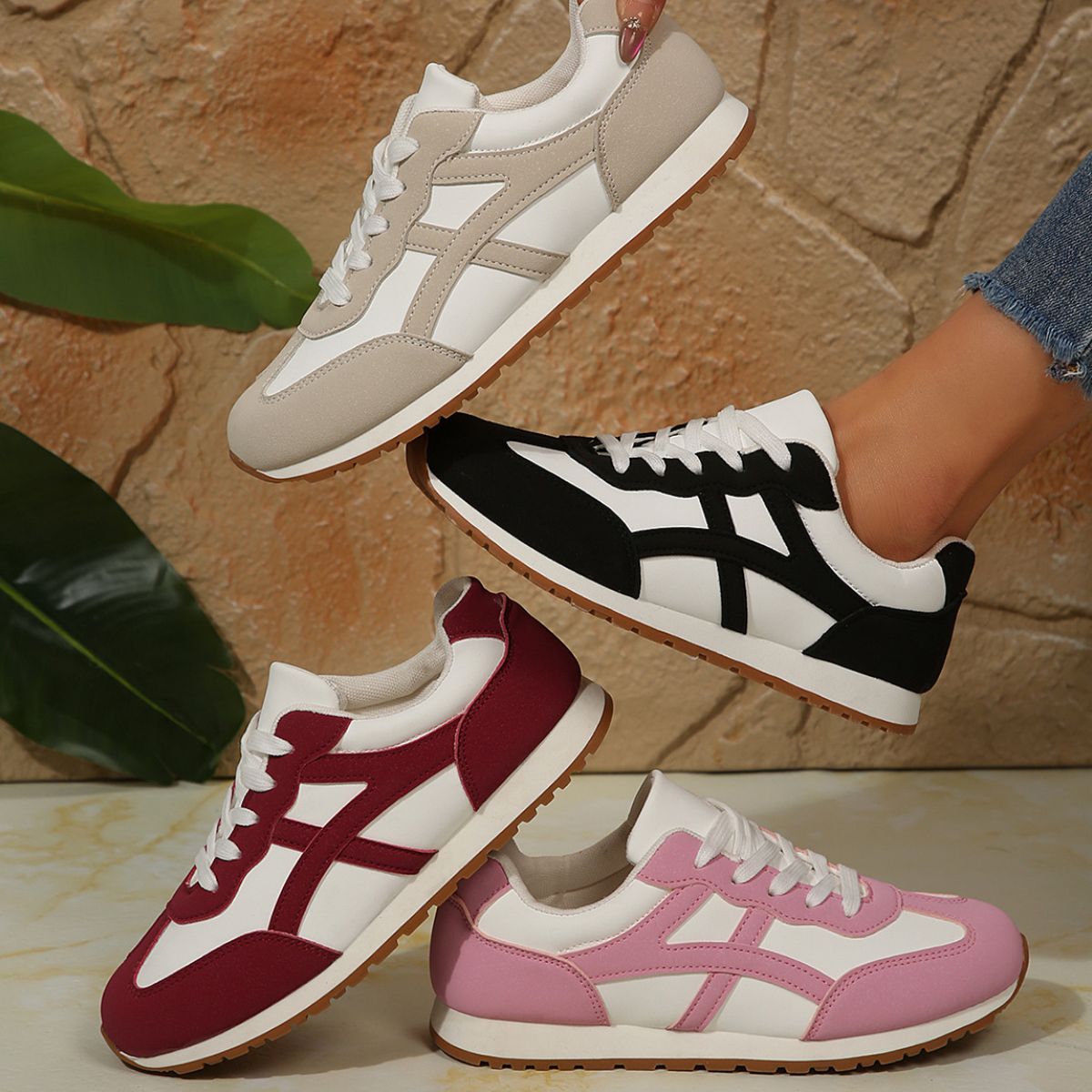 Women’s Contrast Lace-Up Round Toe Sneakers – Sporty, Stylish & Made for Daily Comfort - Fashlot