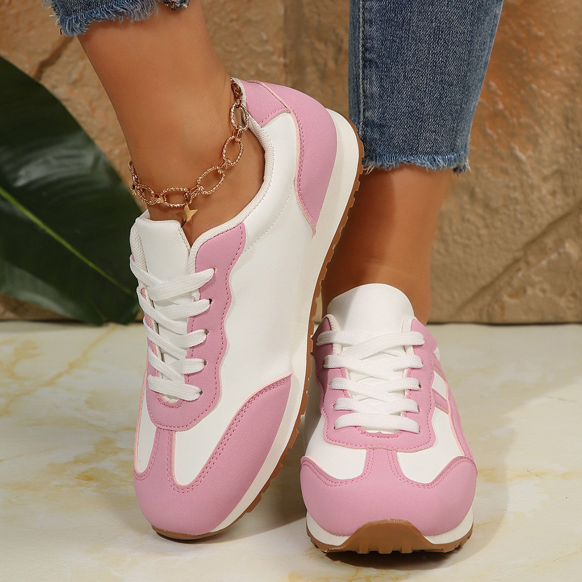 Women’s Contrast Lace-Up Round Toe Sneakers – Sporty, Stylish & Made for Daily Comfort - Fashlot
