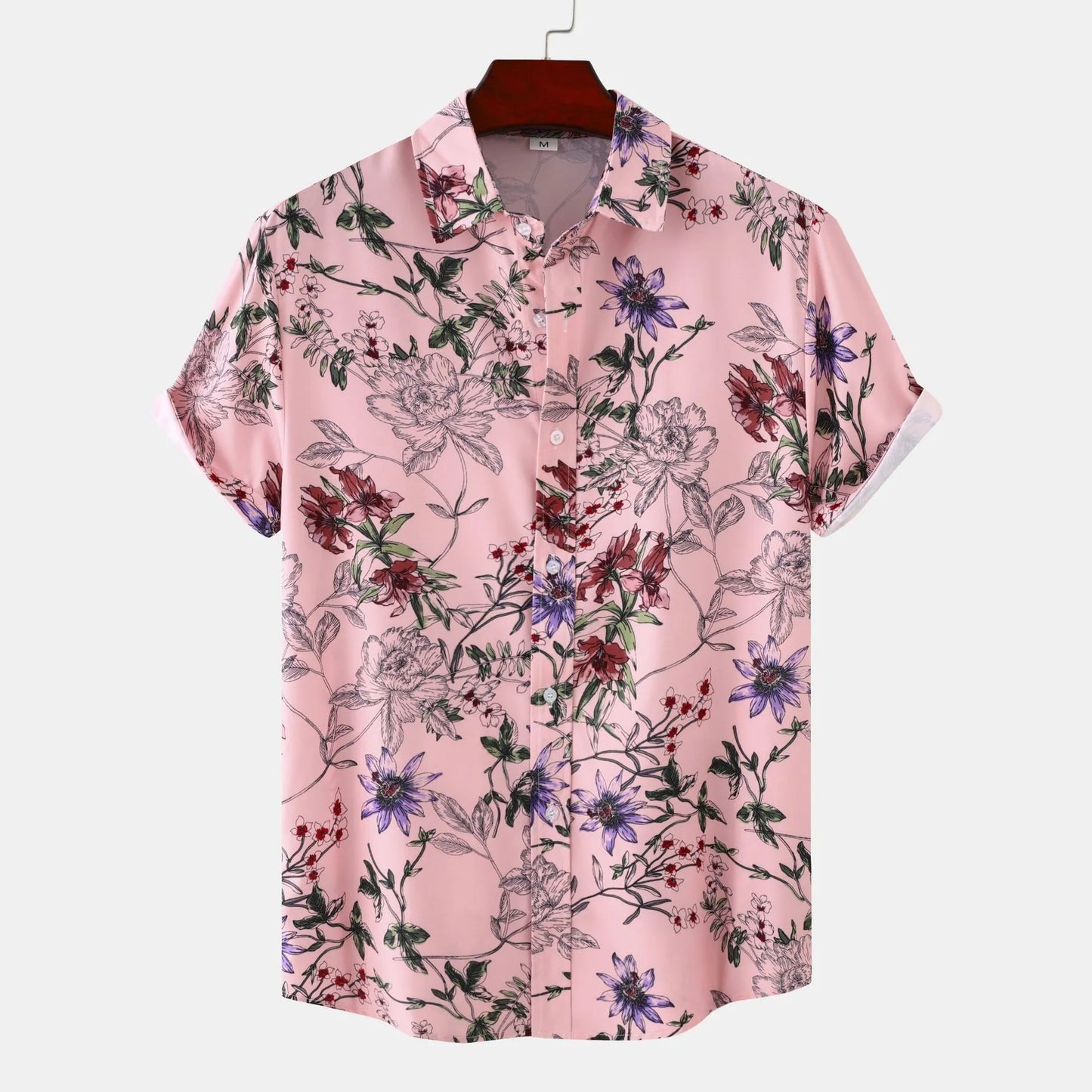 Men's Plus Size Floral Print Short Sleeve Button Down Casual Shirt - Fashlot