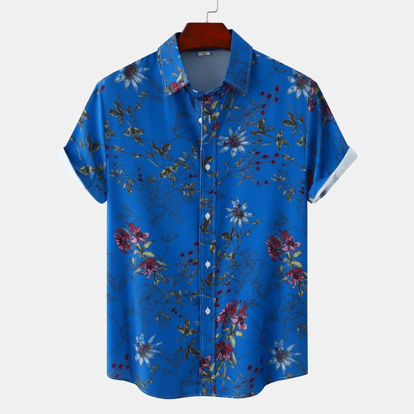 Men's Plus Size Floral Print Short Sleeve Button Down Casual Shirt - Fashlot