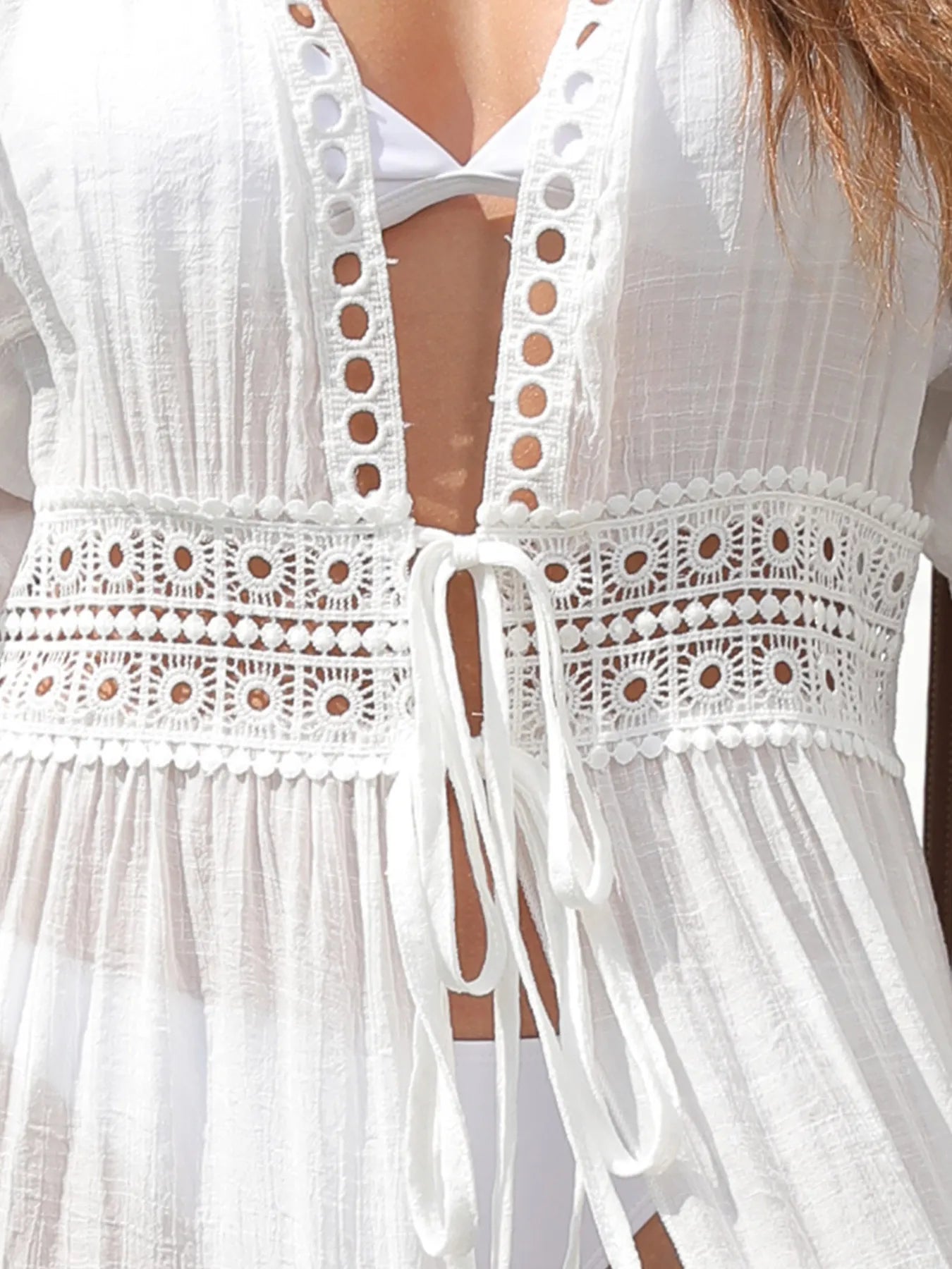 Lace Trim Plunging Maxi Dress Beach Cover Up - Fashlot