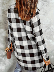 Elegant Plaid Print Button Down Casual Long Sleeve Spring  Fall Shirt For Women S - XXL S - Fashlot