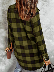 Elegant Plaid Print Button Down Casual Long Sleeve Spring  Fall Shirt For Women S - XXL S - Fashlot