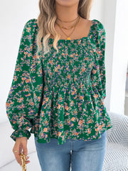 Floral Square Neck Flounce Sleeve Blouse – Feminine Style, Breezy Comfort, Everyday Elegance - Fashlot