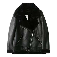 Thick Women's Sheepskin Faux Leather Aviator Outerwear Winter Coat Jacket