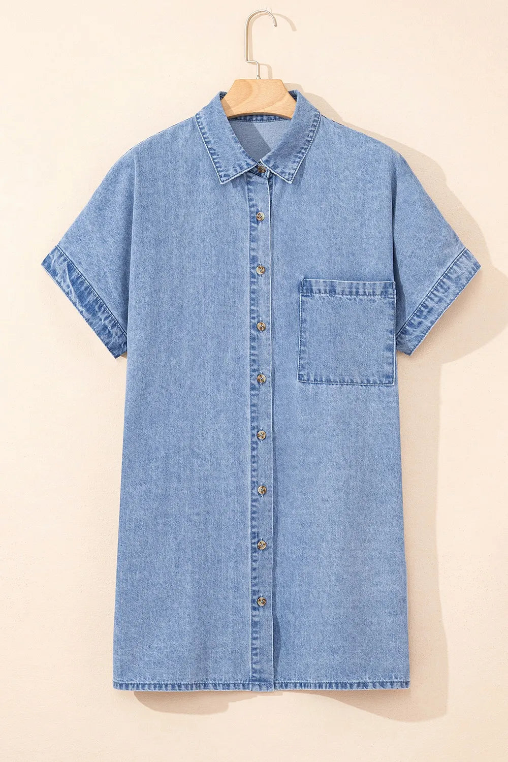 Women’s Button Down Short Sleeve Denim Dress - Classic, Clean, Effortless - Fashlot