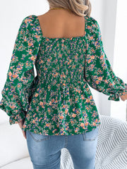 Floral Square Neck Flounce Sleeve Blouse – Feminine Style, Breezy Comfort, Everyday Elegance - Fashlot