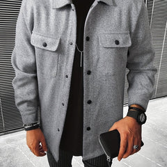 Casual Men’s Warm Autumn Fall Winter Flap Pocket Jacket Solid Color Fashionable Regular Fit Button Down Coat XS - XL - Fashlot