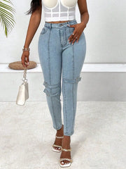 Women’s Decorative Buckle Skinny Jeans with Pockets – Stylish, Comfortable & Practical - Fashlot