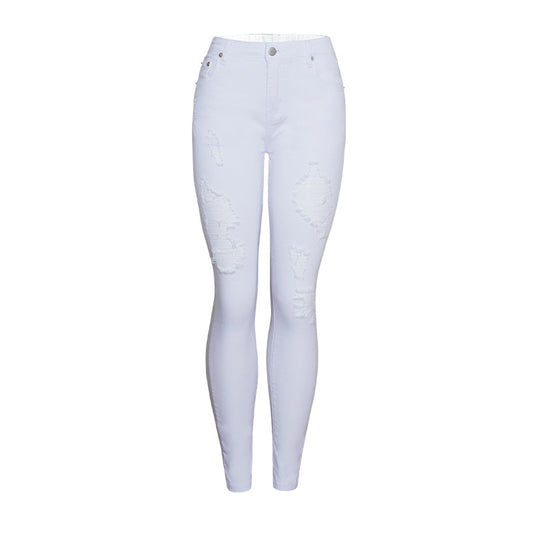 Women’s Popular Slim Solid White Color Ripped Pencil Pants High Waist – Trendy, Comfortable & Versatile - Fashlot