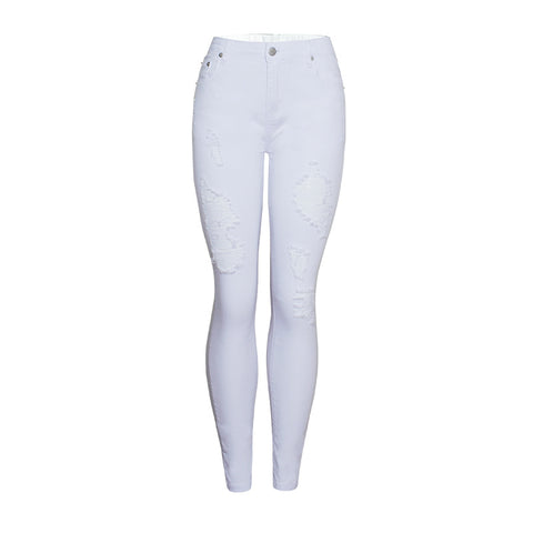 Women’s Popular Slim Solid White Color Ripped Pencil Pants High Waist – Trendy, Comfortable & Versatile - Fashlot