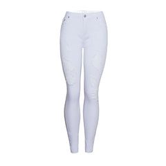 Women’s Popular Slim Solid White Color Ripped Pencil Pants High Waist – Trendy, Comfortable & Versatile - Fashlot