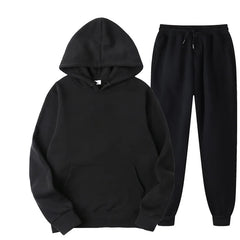 Men's Casual Autumn Fall Winter Solid Color Pullover Training Fitness Sports Gym Running Hoodie + Pants Two-Piece Matching Set S-4XL - Fashlot 