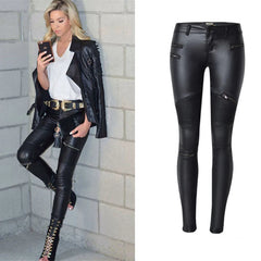 Comfortable Stylish Faux Leather Women’s Zipper Leggings Pants - Fashlot 