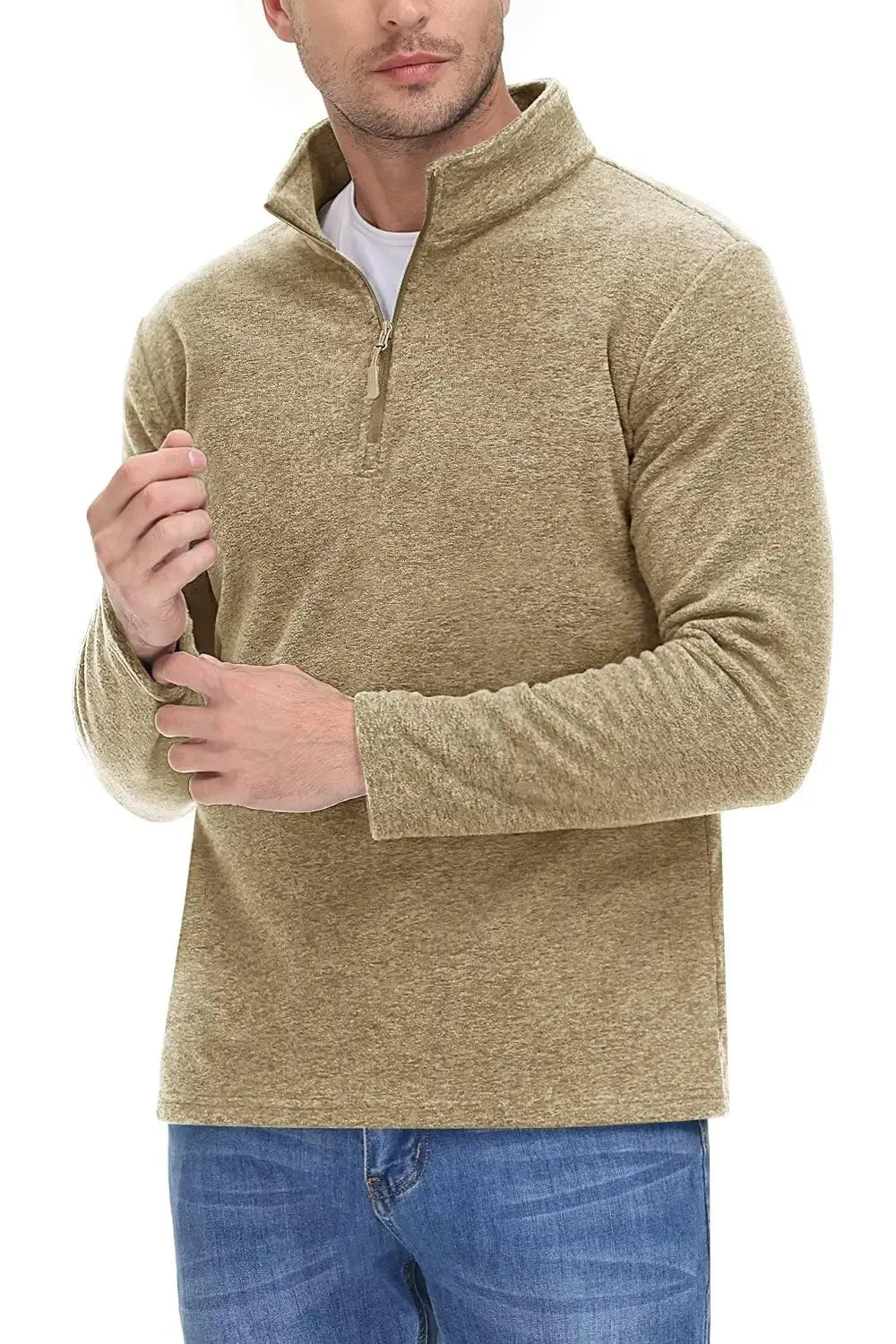 Men's Casual Warm Breathable Winter Longsleeve Pullover Quarter Zip Fleece Sweater - Fashlot