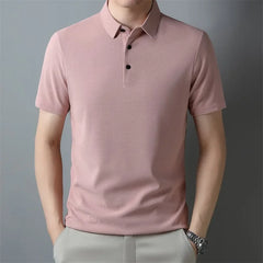 New Versatile Men's Casual Waffle Knit Solid Color Short Sleeve Polo Shirt - Fashlot 