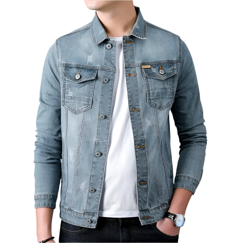 Men’s Slim Fit Denim Jacket – Retro, Cotton, Classic Style -Fashlot