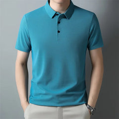 New Versatile Men's Casual Waffle Knit Solid Color Short Sleeve Polo Shirt - Fashlot 