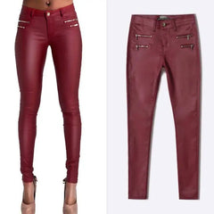 Comfortable Stylish Faux Leather Women’s Zipper Leggings Pants - Fashlot 