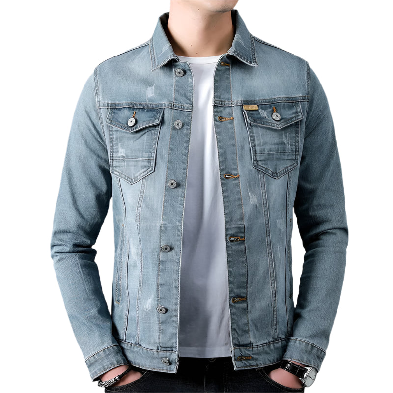 Men’s Slim Fit Denim Jacket – Retro, Cotton, Classic Style -Fashlot