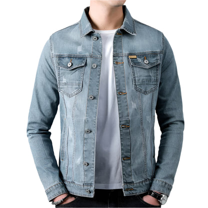 Men’s Slim Fit Denim Jacket – Retro, Cotton, Classic Style -Fashlot