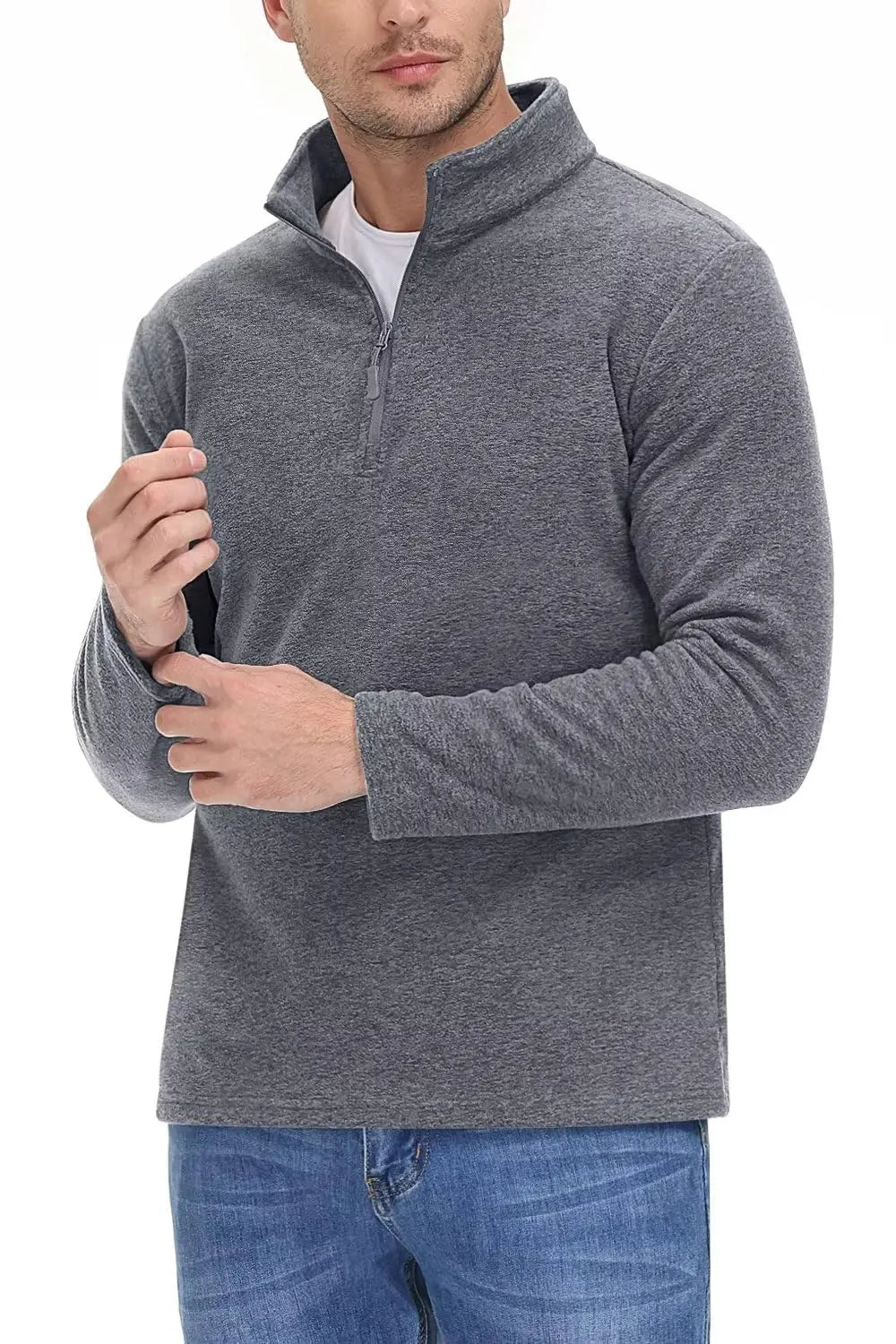 Men's Casual Warm Breathable Winter Longsleeve Pullover Quarter Zip Fleece Sweater - Fashlot