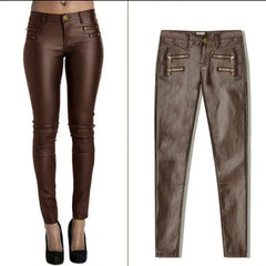 Comfortable Stylish Faux Leather Women’s Zipper Leggings Pants - Fashlot 