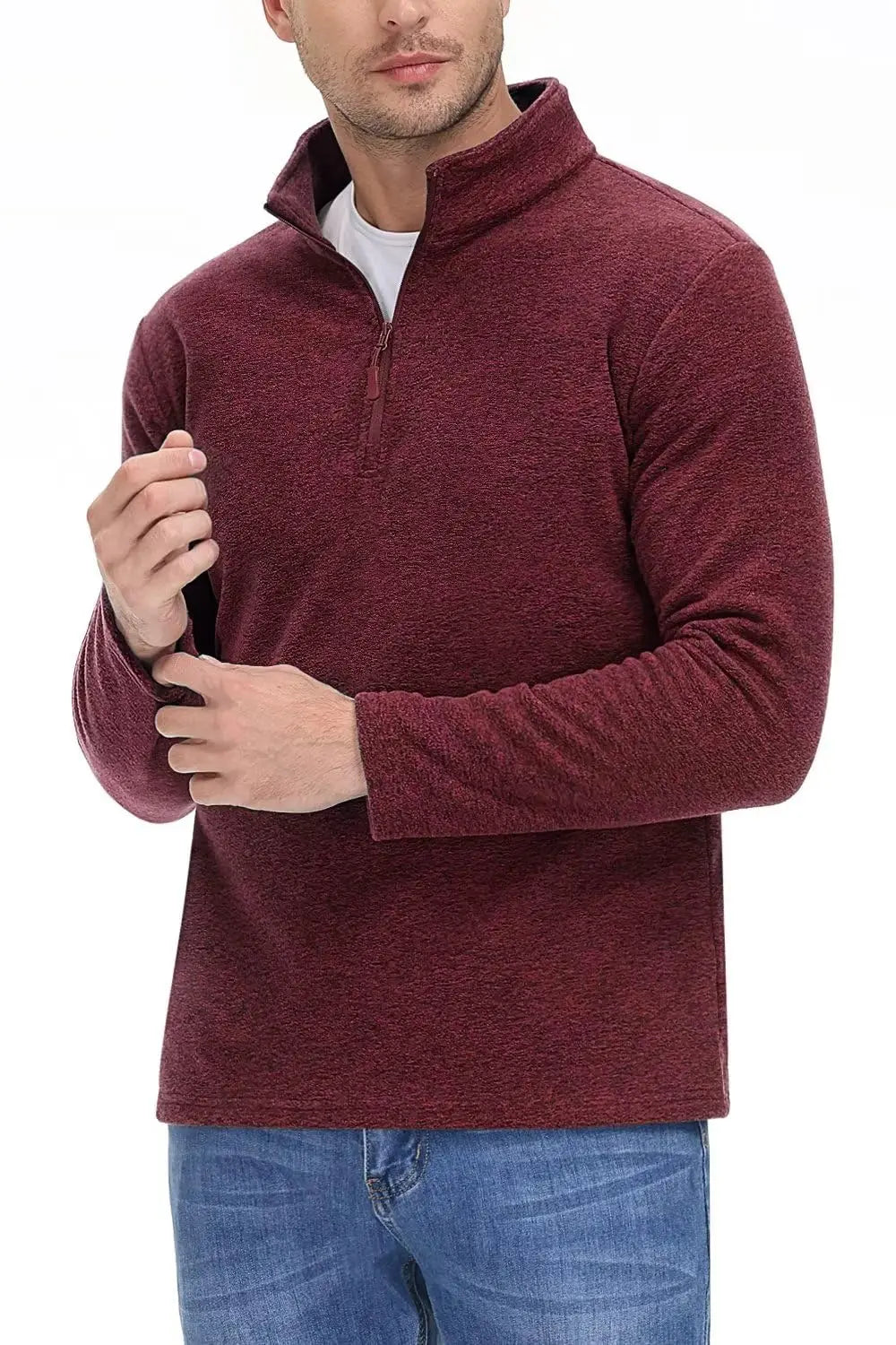 Men's Casual Warm Breathable Winter Longsleeve Pullover Quarter Zip Fleece Sweater - Fashlot