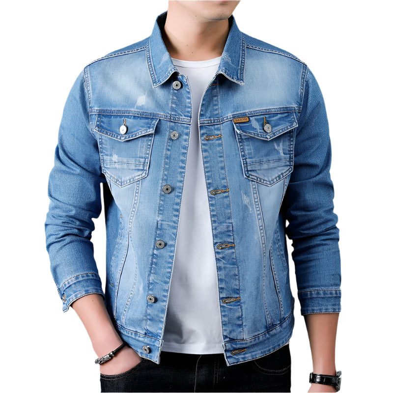 Men’s Slim Fit Denim Jacket – Retro, Cotton, Classic Style -Fashlot