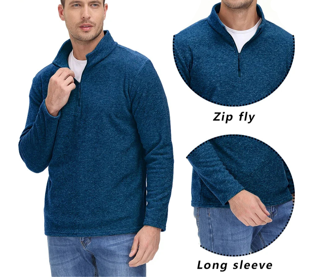 Men's Casual Warm Breathable Winter Longsleeve Pullover Quarter Zip Fleece Sweater - Fashlot