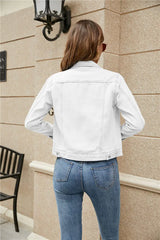 Women's Classic Casual Front Pocket Long Sleeve Denim Jean Jacket - Fashlot 