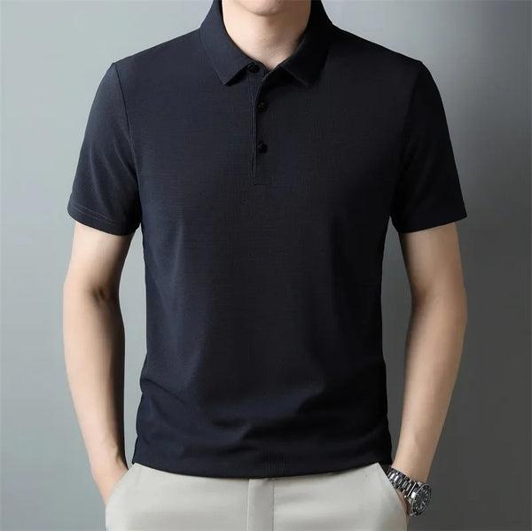 New Versatile Men's Casual Waffle Knit Solid Color Short Sleeve Polo Shirt - Fashlot 