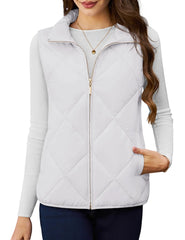 Women's Quilted Lightweight Padded Sleeveless Stand Collar Multi Pocket Puffer Vest