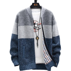 Casual Men's Warm Wool Autumn Winter Stylish Striped Fleece Cardigan Zipper Sweater - Fashlot