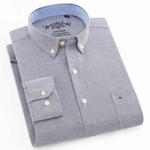 Men’s Oxford Long Sleeve Shirt – Casual Button-Down, Embroidered, Workwear Style - Fashlot