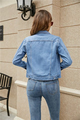 Women's Classic Casual Front Pocket Long Sleeve Denim Jean Jacket - Fashlot 