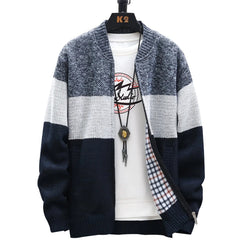 Casual Men's Warm Wool Autumn Winter Stylish Striped Fleece Cardigan Zipper Sweater - Fashlot