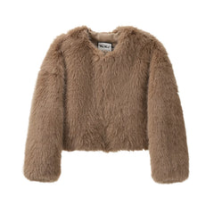 Thick Warm Gradient Cropped Faux Fur Women’s Coat - Fashlot