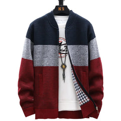 Casual Men's Warm Wool Autumn Winter Stylish Striped Fleece Cardigan Zipper Sweater - Fashlot