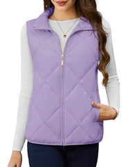 Women's Quilted Lightweight Padded Sleeveless Stand Collar Multi Pocket Puffer Vest