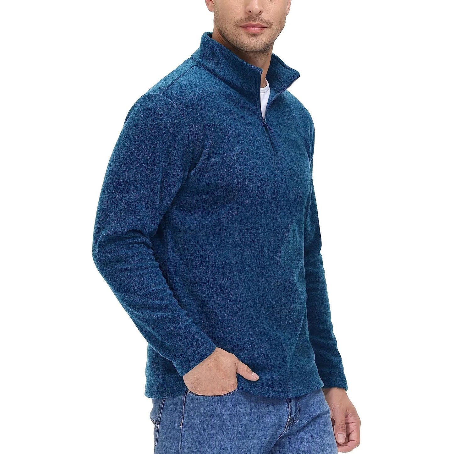 Men's Casual Warm Breathable Winter Longsleeve Pullover Quarter Zip Fleece Sweater - Fashlot