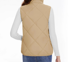 Women's Quilted Lightweight Padded Sleeveless Stand Collar Multi Pocket Puffer Vest