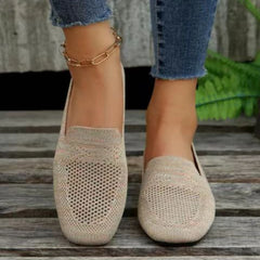 Solid Color Mesh Square Toe Spring Autumn Casual Slip-On Flats Loafers For Women - Fashlot