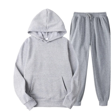 Men's Casual Autumn Fall Winter Solid Color Pullover Training Fitness Sports Gym Running Hoodie + Pants Two-Piece Matching Set S-4XL - Fashlot