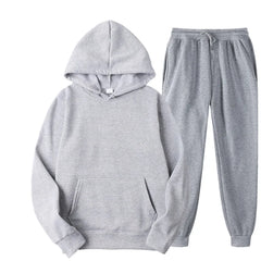 Men's Casual Autumn Fall Winter Solid Color Pullover Training Fitness Sports Gym Running Hoodie + Pants Two-Piece Matching Set S-4XL - Fashlot