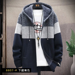 Casual Men's Warm Wool Autumn Winter Stylish Striped Fleece Cardigan Zipper Sweater - Fashlot